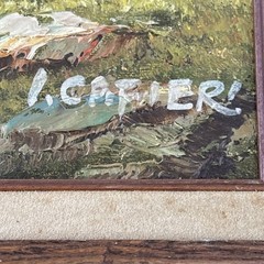 Vintage Framed Irene Cafieri Oil on Canvas Tree Landscape Painting 21” x 17”