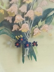 VTG 1930’s Dimensional 3D Layered Painted Glass Lily-of-the-Valley Shadowbox