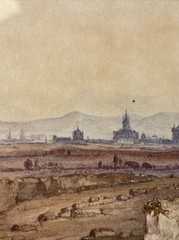 ANTIQUE LANDSCAPE PAINTING TOWN VIEW MEXICAN INDIAN HOME PEOPLE VILLAGE OLD