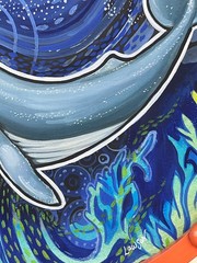 “Whale of a Tale” Framed Original Gouache groovy beachy circle OOAK 15.25”