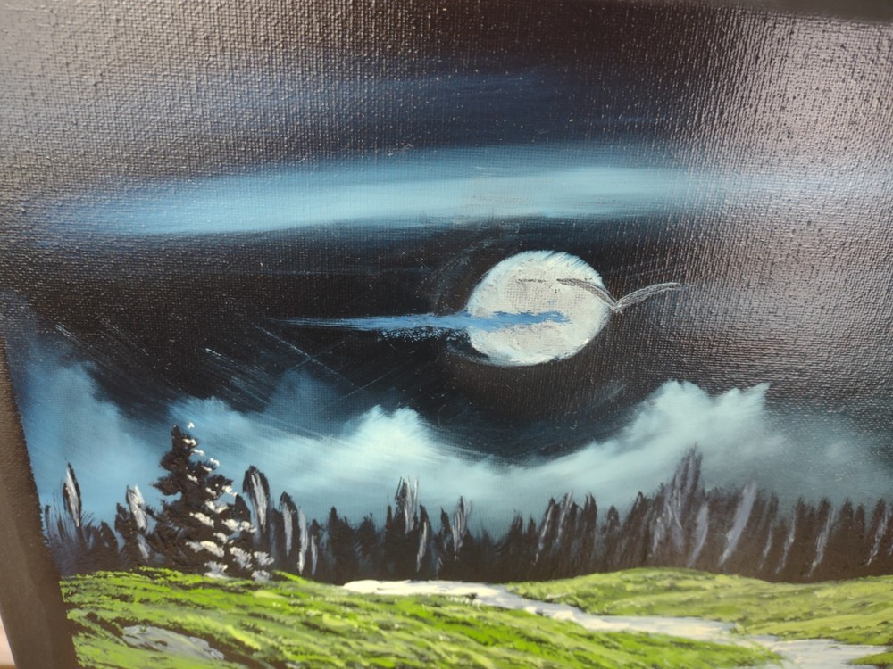 Acrylic Moonlight Forest Landscape Painting Canvas Signed Original 16×20 Oregon