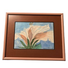 Signed Original Watercolor Painting Pink Flower Lily Framed 7X5 Matted 6X4 Pinks