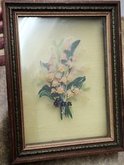 VTG 1930’s Dimensional 3D Layered Painted Glass Lily-of-the-Valley Shadowbox