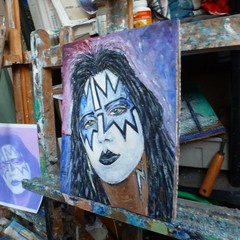 SPACEMAN ACE Frehley painting 8×10 card panel original KISS art signed Crowell