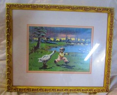 Vintage Watercolor Of Boy & Goose, Framed