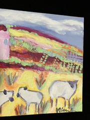 Southwest Sheep With Pink Farmhouse An Original Acrylic Painting 10”x10”