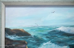 Vintage Impressionist Oil Painting of Rocky Seascape by R. McMahon 22.5×28.5″