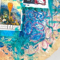 Filtered 4 Original Art Acrylic Collage Painting Round Artwork 7.75in Diameter