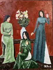 ORIGINAL OIL PAINTING VIETNAMESE WOMEN ON STRETCH CANVAS SIGNED 8×10