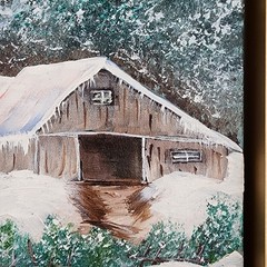 Original Winter Landscape Oil Painting Snowy Barn Farm Signed Noel 17×21 Framed