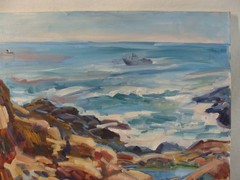Elise D Pieropan Bass Rocks Gloucester Seascape O/C Painting
