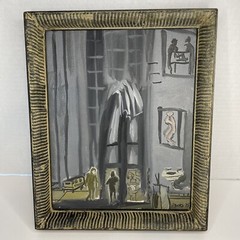 HARVEY PARKS WATERCOLOR PAINTING 1975 FIGURES IN A ROOM W/ WINDOWS