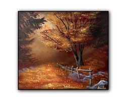 Original Acrylic Landscape Painting 12×14″ AUTUMN GLOW Wall Art