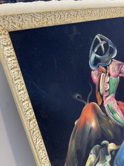 VTG Black Velvet Painting Matador and Bull Wood Framed – Signed “Muñoz” 15×18