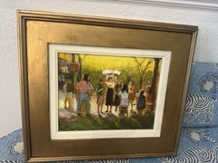 Impressionist Oil Painting Park Musicians Flute Concert Signed Ross 11×14 Framed