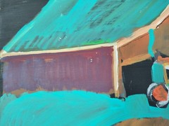 Jimmy Lee Sudduth Folk Art Landscape Painting of Tractor and Barn