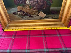 Antique Painting Oil on Canvas Basket Flowers Signed 19th century, dated 1897