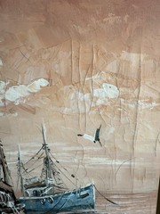 VTG Oil Painting Harbor Scene w/ Fishing Boats Framed Dockside Coast MCM Signed