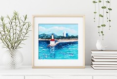 Original Wall Art Lake Michigan Painting Illinois Gift Room decor 7 x 8″