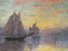 ANTIQUE IMPRESSIONISM PAINTING SUNSET TONALISM NEW YORK COAST BEACH EXHIBITED