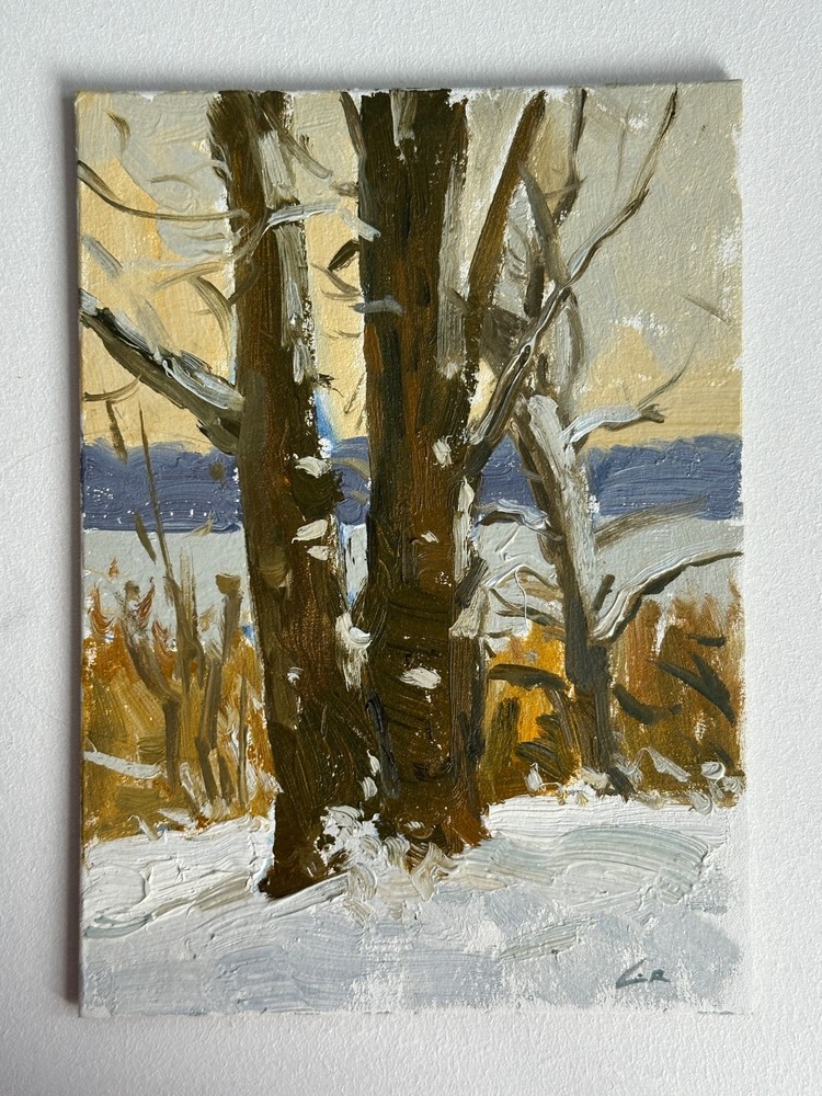 LANDSCAPE ORIGINAL PAINTING Impressionism Art Oil cardboard etude 7*5 inch