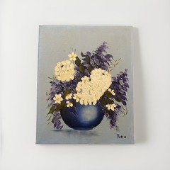 Vntg 1950’s Floral Hydrangea Painting Original Floral Still Life Vase 8” X 10”