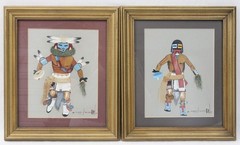 1980 Michael Chiago Small Painting Pair Native American Kachina Dancers