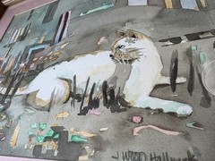 VTG Painting J Wood Hallmark Watercolor Abstract Cat 17×21 Signed Matted Framed