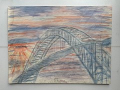 Vintage Watercolor Painting Bayonne Bridge New Jersey NYC Landscape 12 x 16 OOAK
