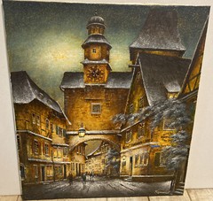 Pfitzer Rommel Germany Oil On Canvas Painting Street Scene 23.75” x 27.75”