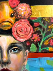Original Woman Portrait Painting Acrylic Floral Crown Figurative Art OOAK 8×10