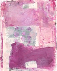 Mauve Abstract Painting on Paper , Original Collage by Artist, Plum and Gray