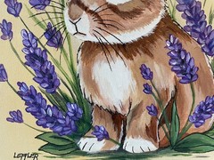 9 x 12 Original Acrylic Painting on Canvas…..“Rabbit and Flowers“