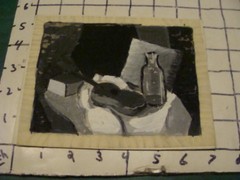 Vintage original LESLIE SNOW (Feron) Art — still life BLACK WHITE GRAY painting