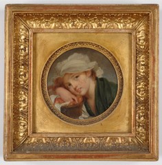 Follower of Jean-Baptiste Greuze (1725-1805) „Head of a Girl“ oil miniature (m)