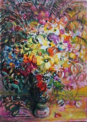 Uldis Krauze, Flowers in a vase 2010, cardboard, oil, 64×46 cm