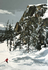 JOHN LOREN HEAD Original Painting NH Winter Mountain Scene with Skier (28″x 22″)