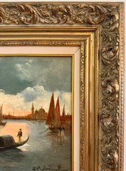 Early 20th Century A. Belardinelli Sign Oil Canvas Venice Unique Frame Painting