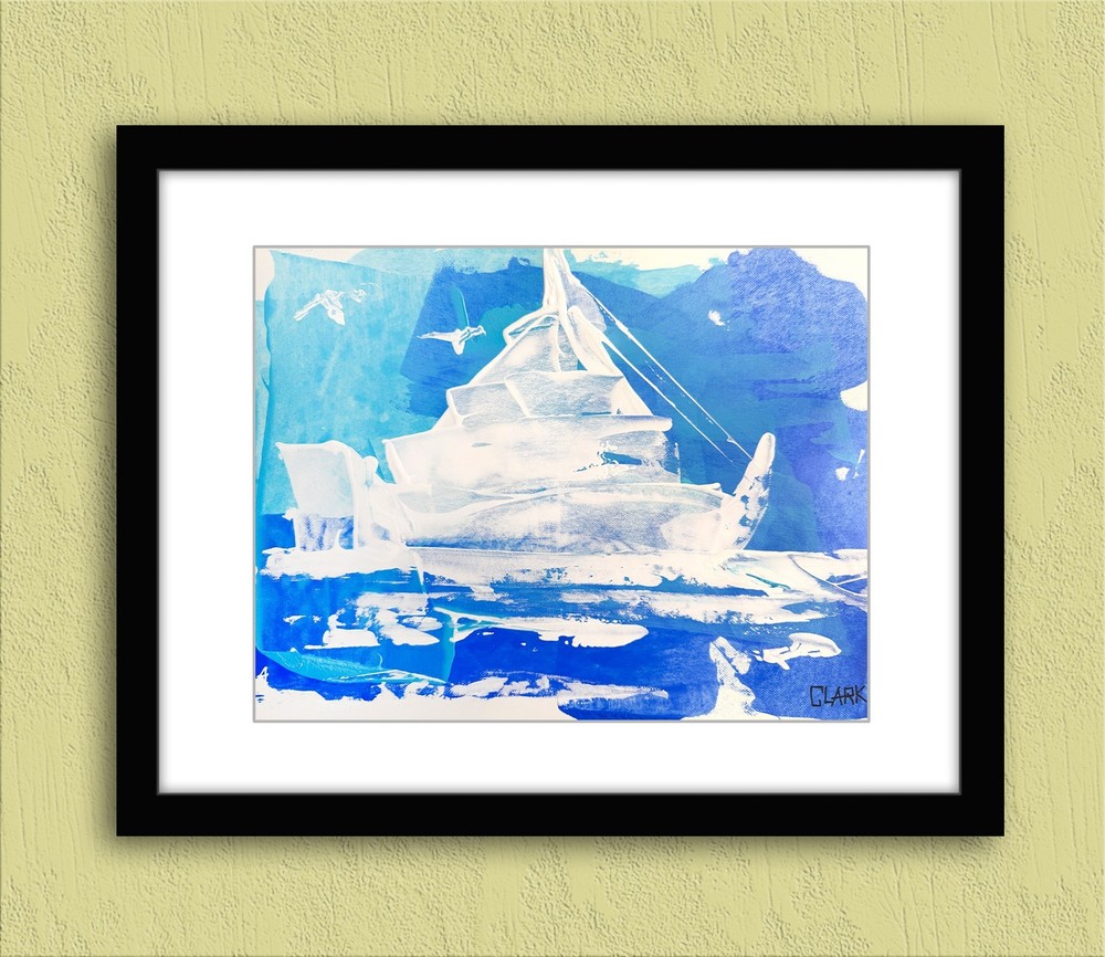 Original Acrylic Sailboat Painting #4 – 9×12” Media Paper – Coastal Abstract