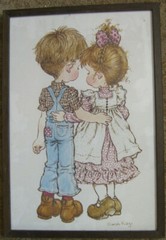 Sarah Kay Print Reproduction 3-BILDER Together Figures Children Antique Sign