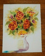 Impressionistic Watercolor: Roses in a Vase. Spectacular colors, Depth & Beauty.