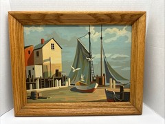 VTG Paint by Numbers Nautical Paintings Set of 2 Framed Lighthouse 12×16 in