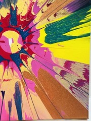 Original spun acrylic painting on 12″x12″ canvas stretcher, vivid colors