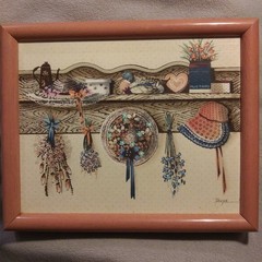 Canvas painting by Jasper (Copyright) country design with bonnets and dried flow