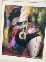 Linda Le Kinff Serigraph „Note d’Or“ Matted Framed and Signed 14.5″x11.5”