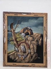 1970s Mexican Velvet Felt Painting Eagle Native American Framed FREE SHIPPING