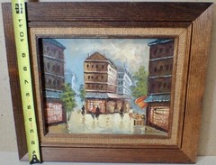 Street Scene Original Painting Signed Clive Art Canvas in 12.5×14.5 Wood Frame