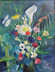 LARGE NORDIC MID CENTURY PAINTING FLORAL STILL LIFE EXPRESSIONIST HANS RIPA – 53