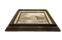 Vintage William Newport Barn Oil Painting Signed Landscape Linen Frame