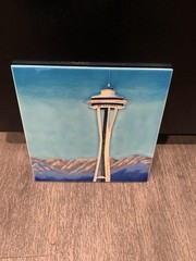Space Needle Seattle Ceramic Tile Art 11 1/2 x 11 1/2 Hand Painted